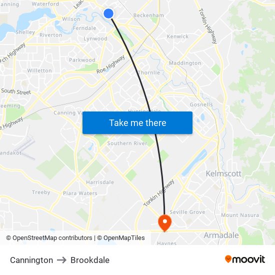 Cannington to Brookdale map