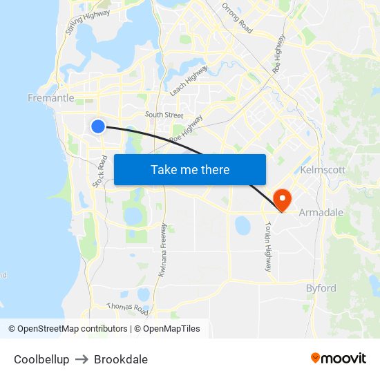 Coolbellup to Brookdale map