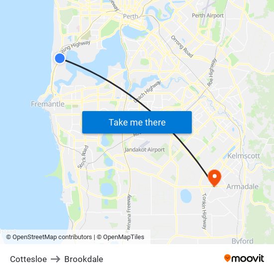 Cottesloe to Brookdale map