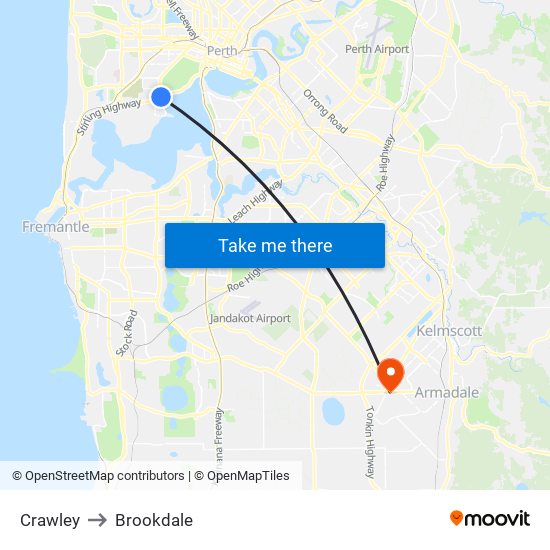 Crawley to Brookdale map