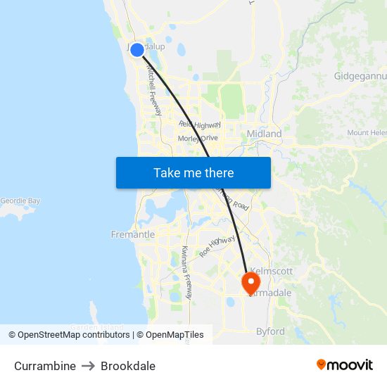 Currambine to Brookdale map