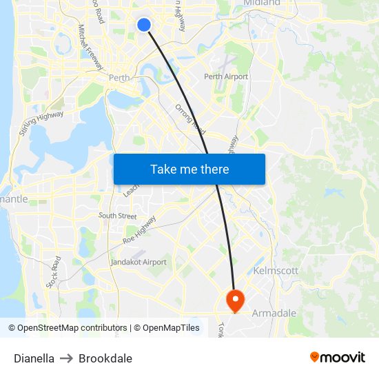 Dianella to Brookdale map