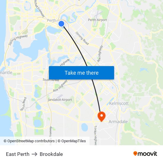 East Perth to Brookdale map