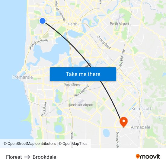 Floreat to Brookdale map