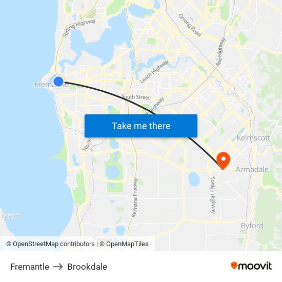 Fremantle to Brookdale map