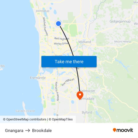 Gnangara to Brookdale map