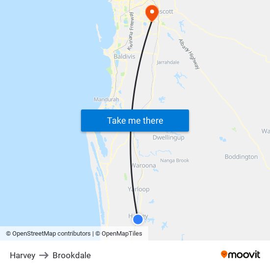 Harvey to Brookdale map