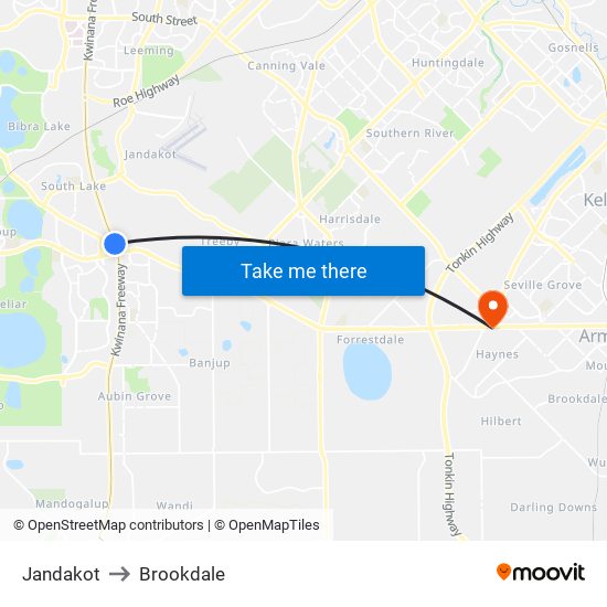 Jandakot to Brookdale map