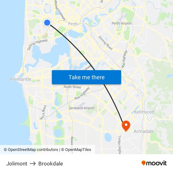 Jolimont to Brookdale map