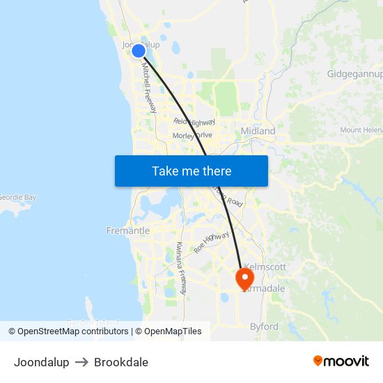 Joondalup to Brookdale map