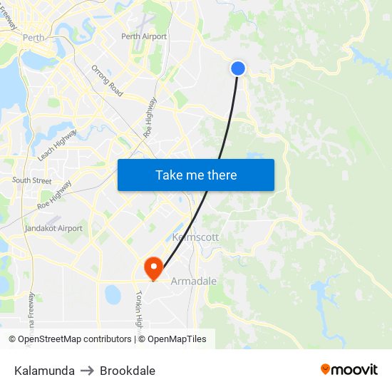 Kalamunda to Brookdale map