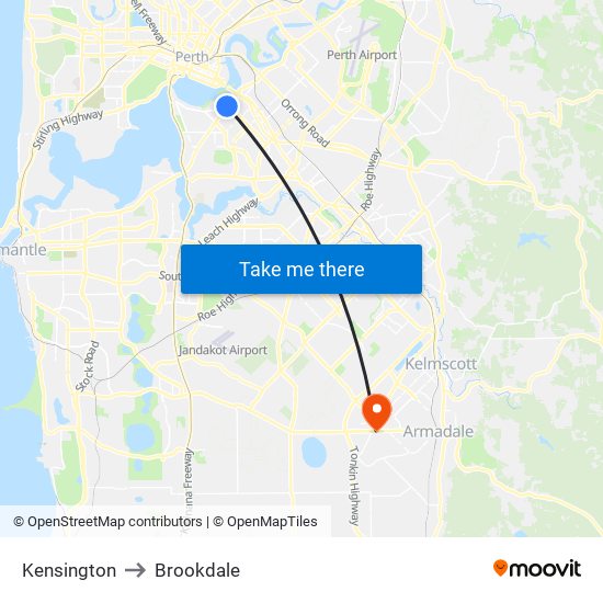 Kensington to Brookdale map