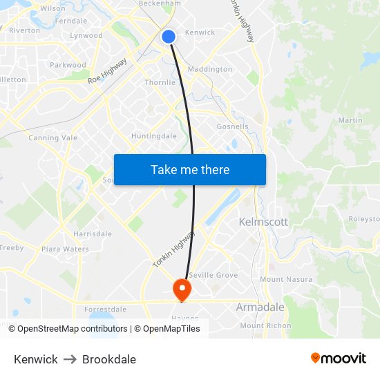 Kenwick to Brookdale map