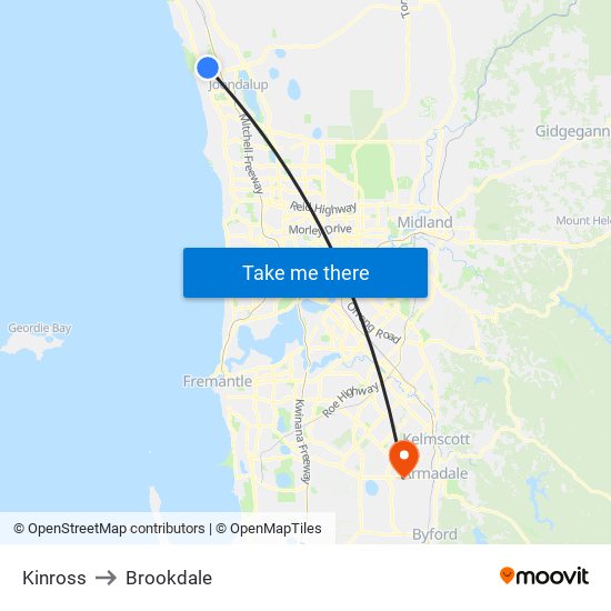 Kinross to Brookdale map