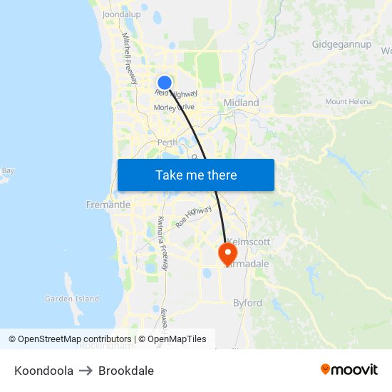 Koondoola to Brookdale map