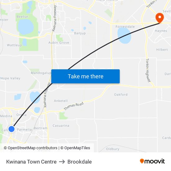 Kwinana Town Centre to Brookdale map