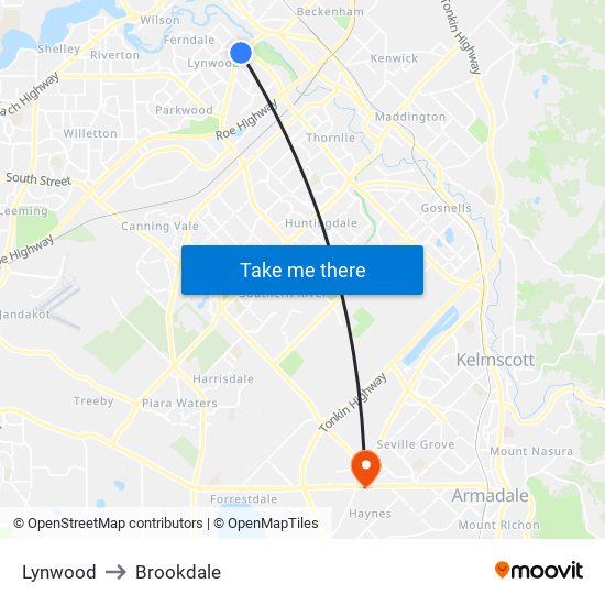 Lynwood to Brookdale map