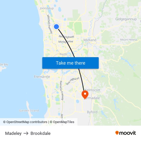 Madeley to Brookdale map