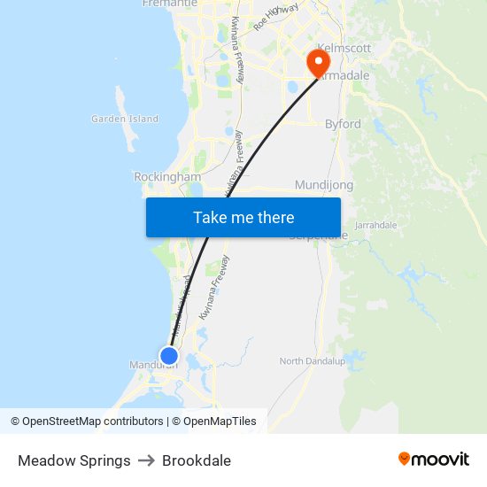 Meadow Springs to Brookdale map