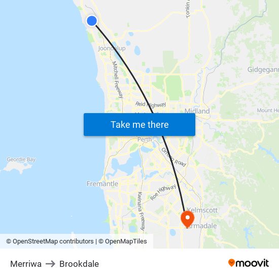 Merriwa to Brookdale map