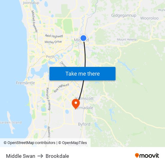 Middle Swan to Brookdale map