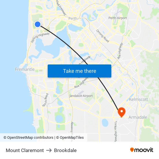 Mount Claremont to Brookdale map