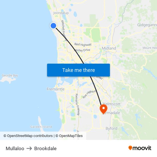 Mullaloo to Brookdale map