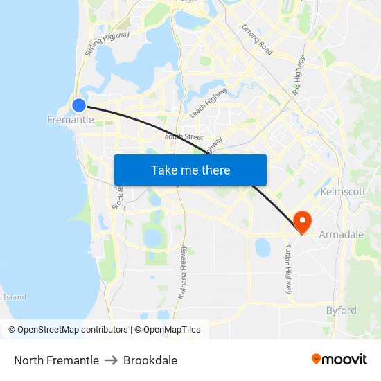 North Fremantle to Brookdale map