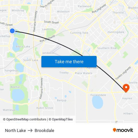 North Lake to Brookdale map