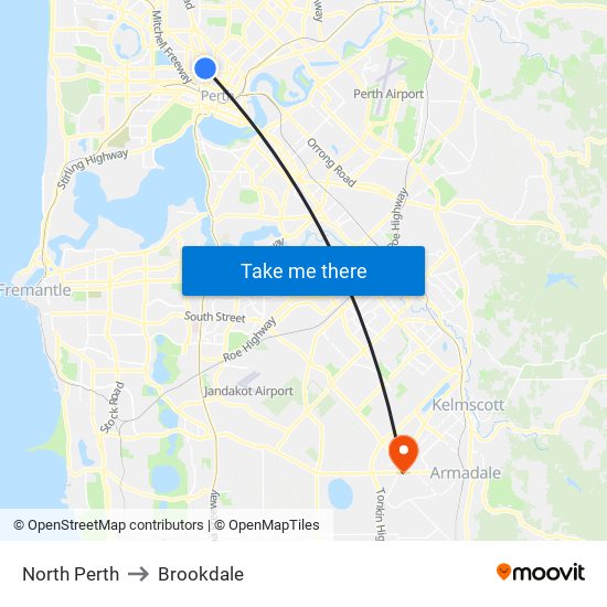 North Perth to Brookdale map