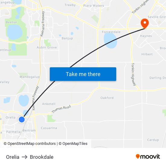 Orelia to Brookdale map