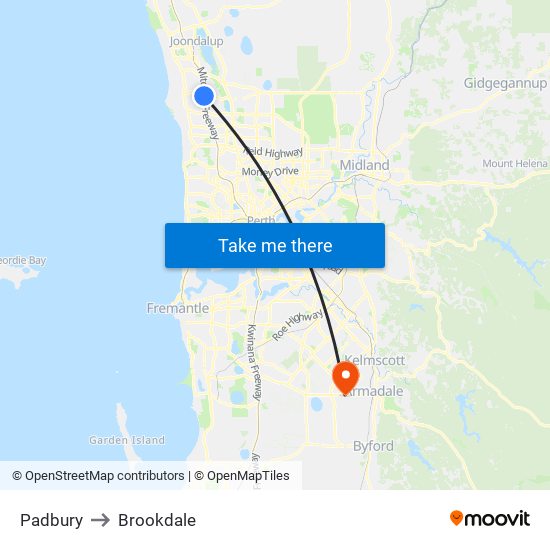 Padbury to Brookdale map