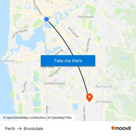 Perth to Brookdale map