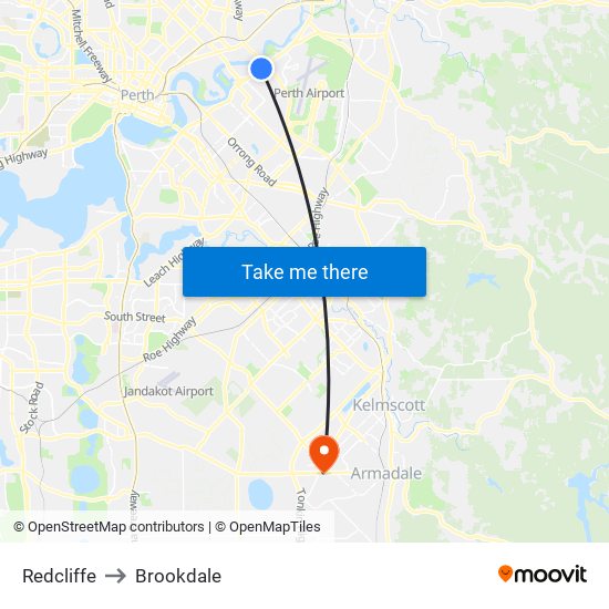 Redcliffe to Brookdale map