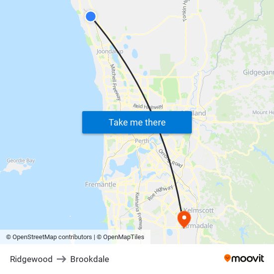 Ridgewood to Brookdale map