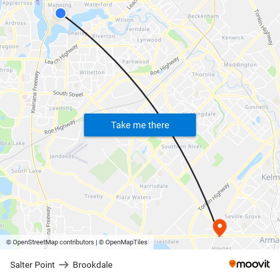 Salter Point to Brookdale map