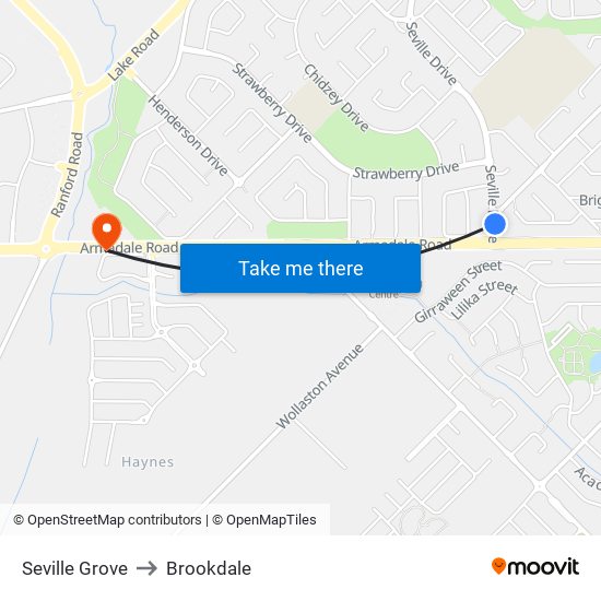 Seville Grove to Brookdale map