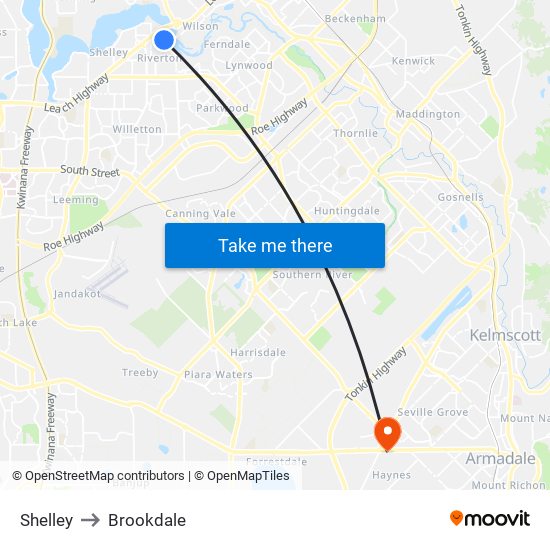 Shelley to Brookdale map