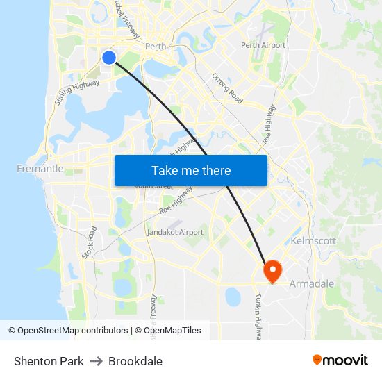 Shenton Park to Brookdale map