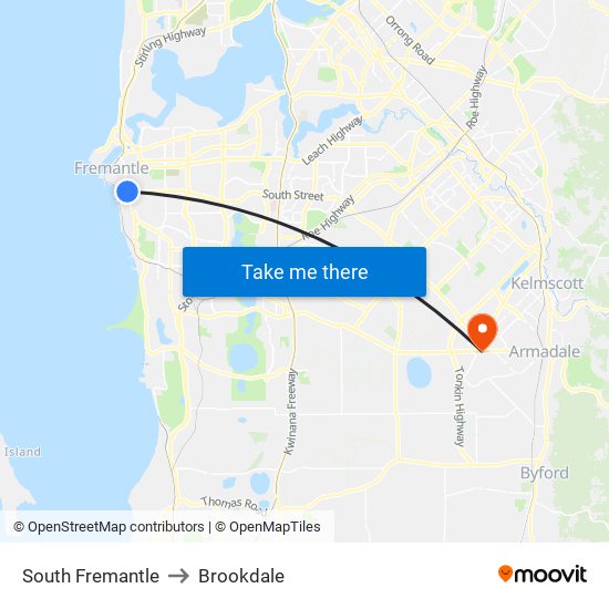 South Fremantle to Brookdale map