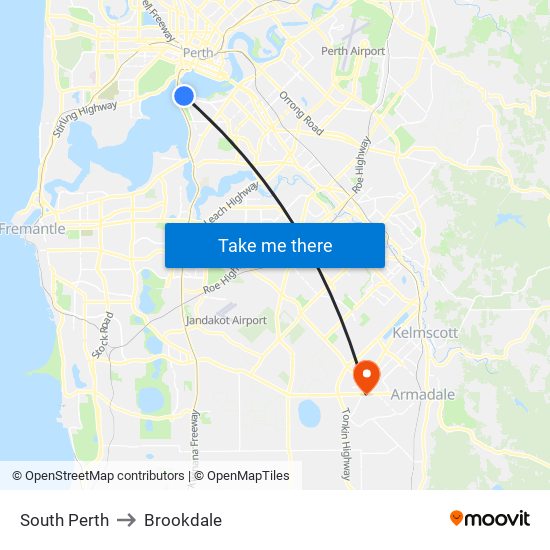 South Perth to Brookdale map