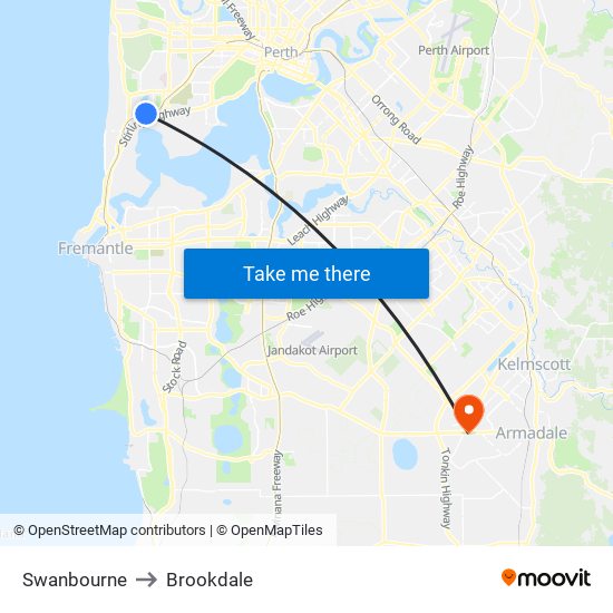 Swanbourne to Brookdale map