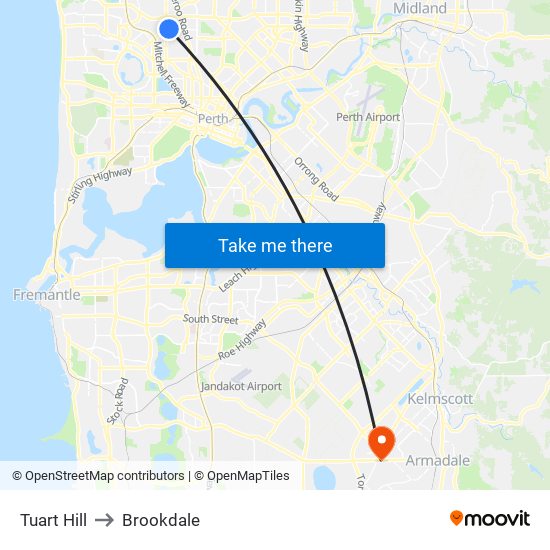 Tuart Hill to Brookdale map