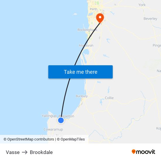 Vasse to Brookdale map