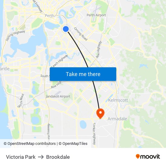 Victoria Park to Brookdale map