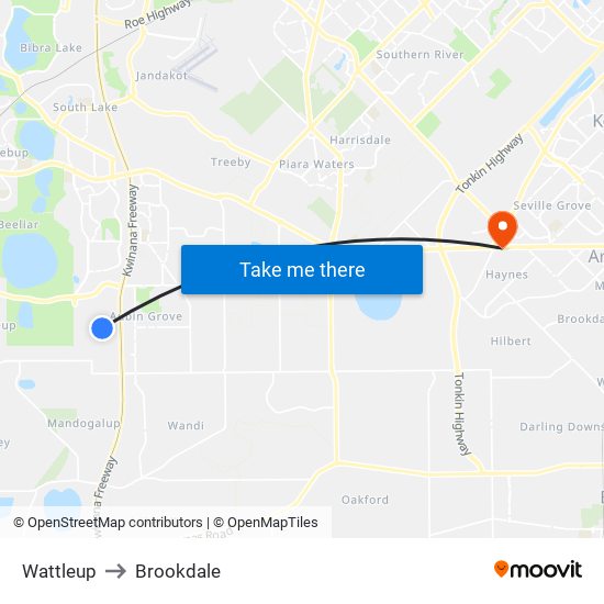 Wattleup to Brookdale map