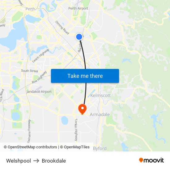 Welshpool to Brookdale map