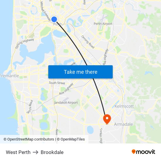 West Perth to Brookdale map