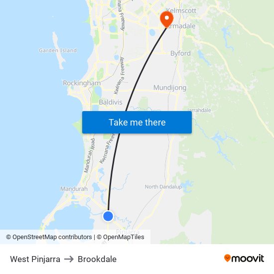 West Pinjarra to Brookdale map