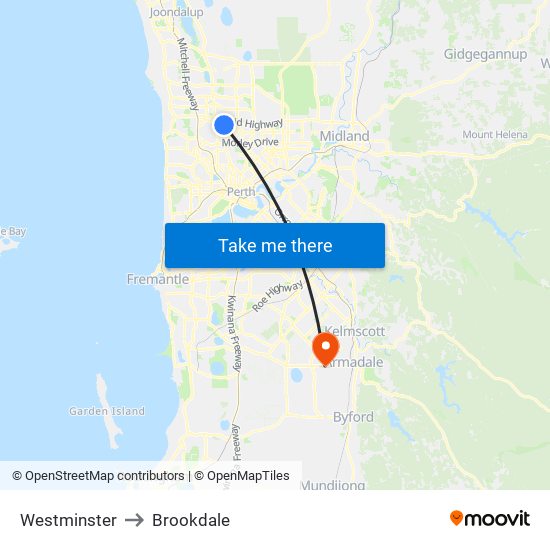 Westminster to Brookdale map